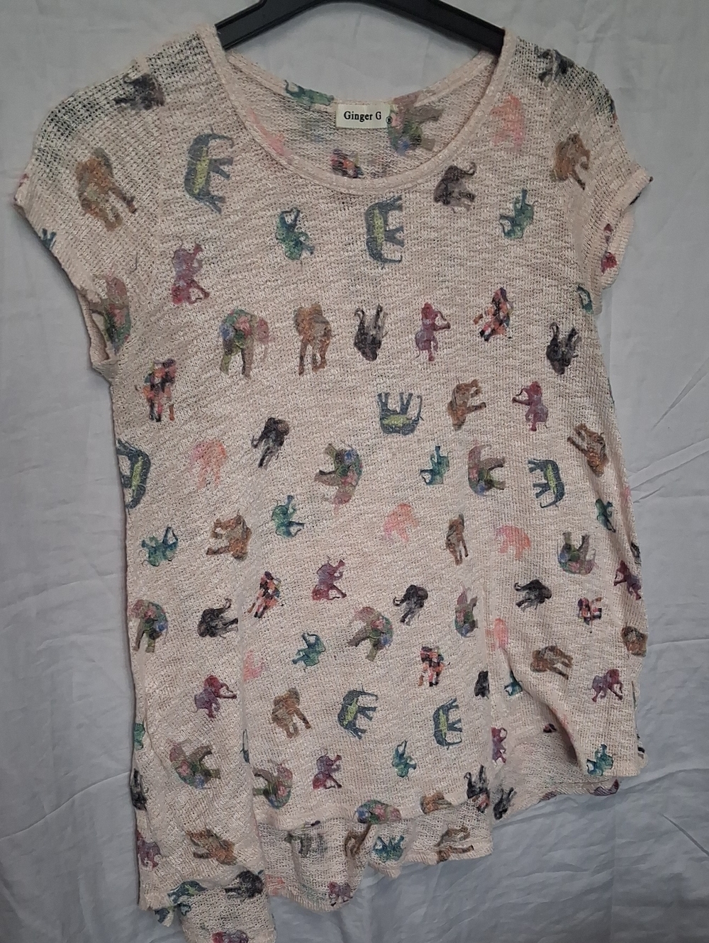 Ginger G Cream Knit Tee with Multicolor Animal Motif